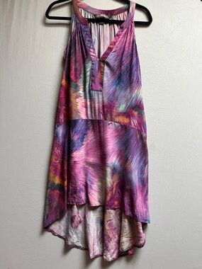 Charlie Jade 100% Silk Abstract Watercolor High-Low Dress Purple S